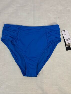 NWT La Blanca High Waisted Cheeky Bikini Bottom In Blue Sz 6 -